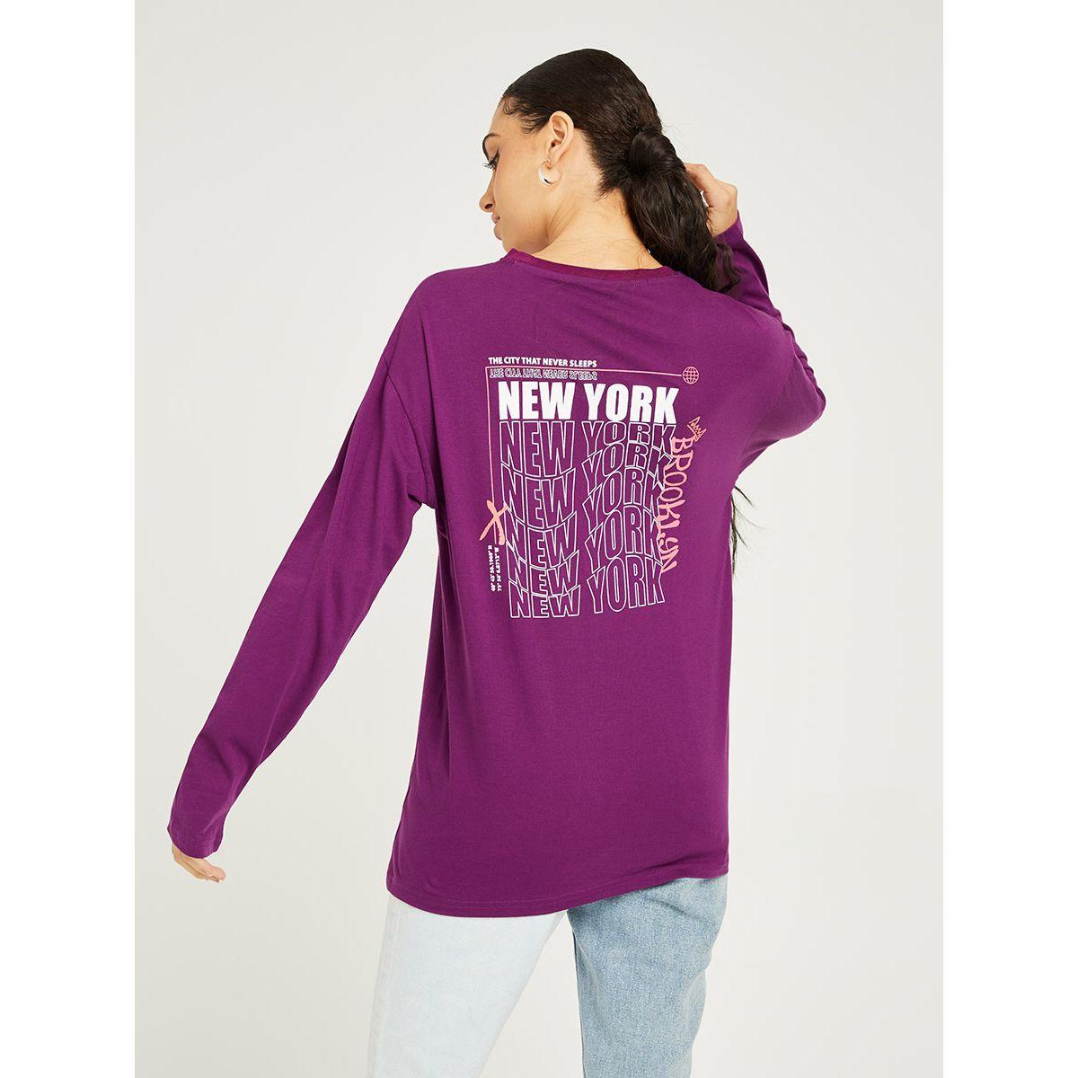 Styli Long Sleeves New York Back Print Oversized Longline T-shirt-women-clothing-tshirts-image-4