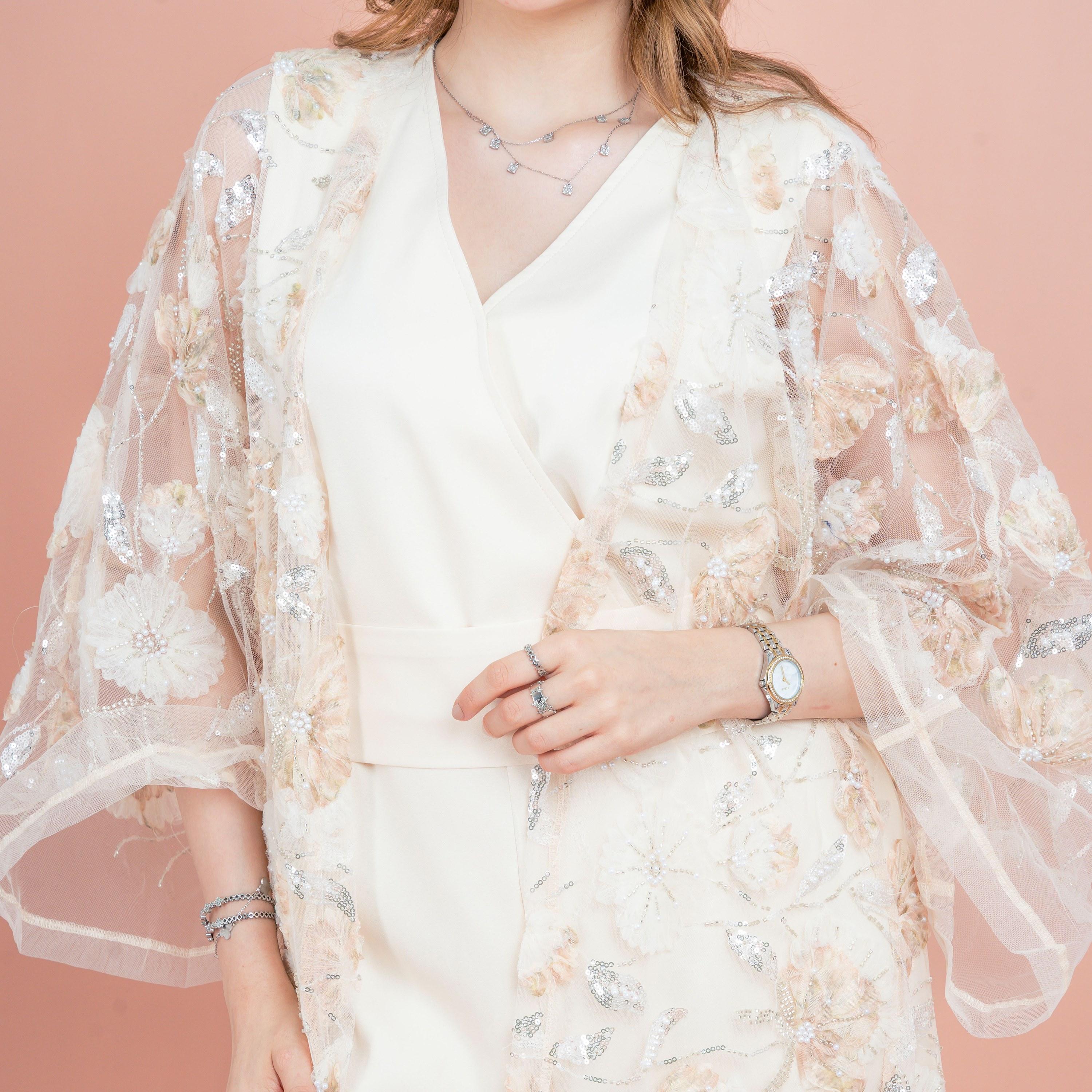 IKKXA 3-Piece Beaded & Sequined Flared Sleeves Mesh Women's Evening Fusion Abaya Set-women-arabicclothing-abayas-image-2