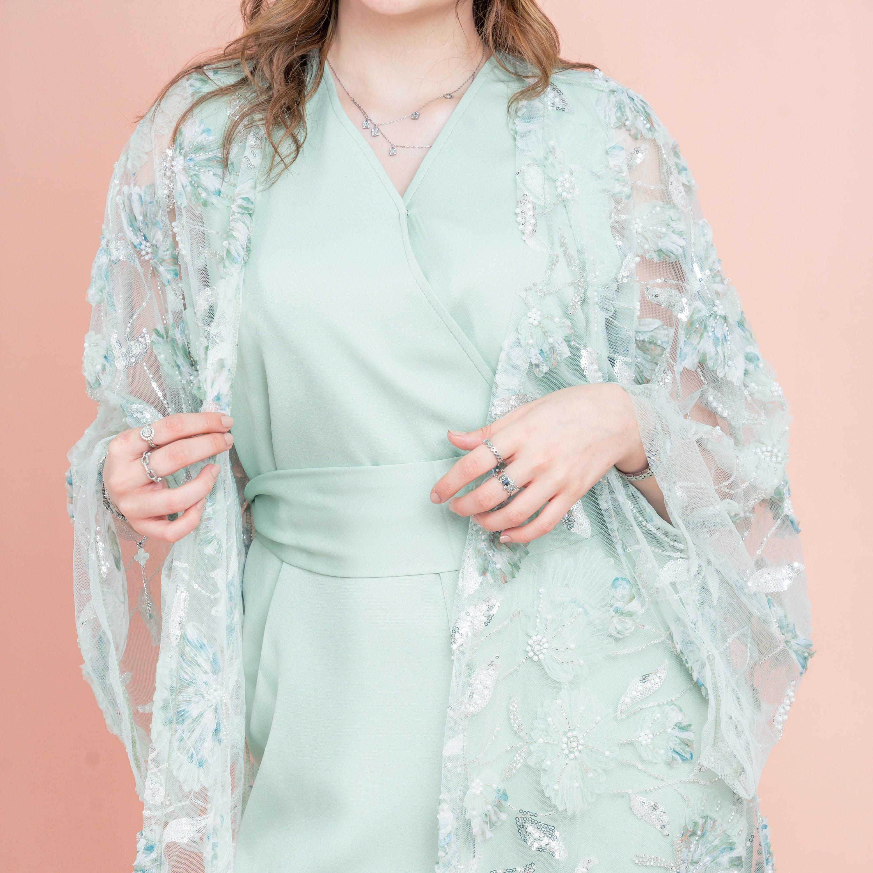 IKKXA 3-Piece Beaded & Sequined Flared Sleeves Mesh Women's Evening Fusion Abaya Set-women-arabicclothing-abayas-image-2