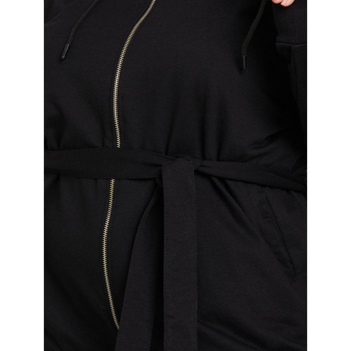 Styli Plus Self Tie Belt Zip Up Knit Hoodie-women-winterwear-hoodiesandsweatshirts-hoodies-image-4