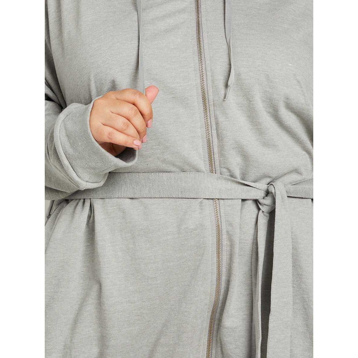 Styli Plus Self Tie Belt Zip Up Knit Hoodie-women-winterwear-hoodiesandsweatshirts-hoodies-image-4
