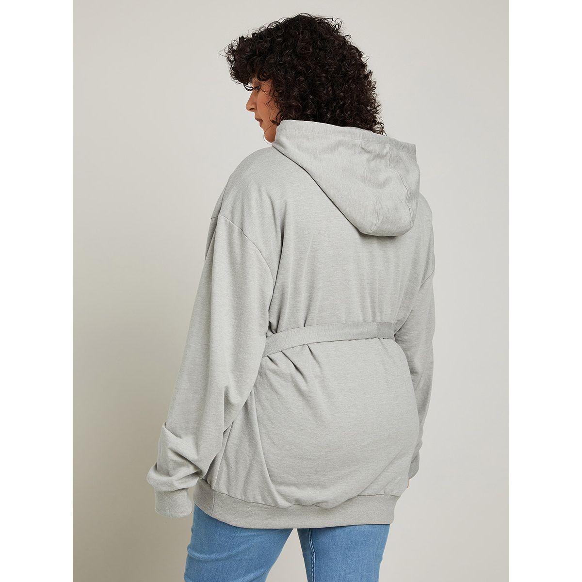 Styli Plus Self Tie Belt Zip Up Knit Hoodie-women-winterwear-hoodiesandsweatshirts-hoodies-image-5