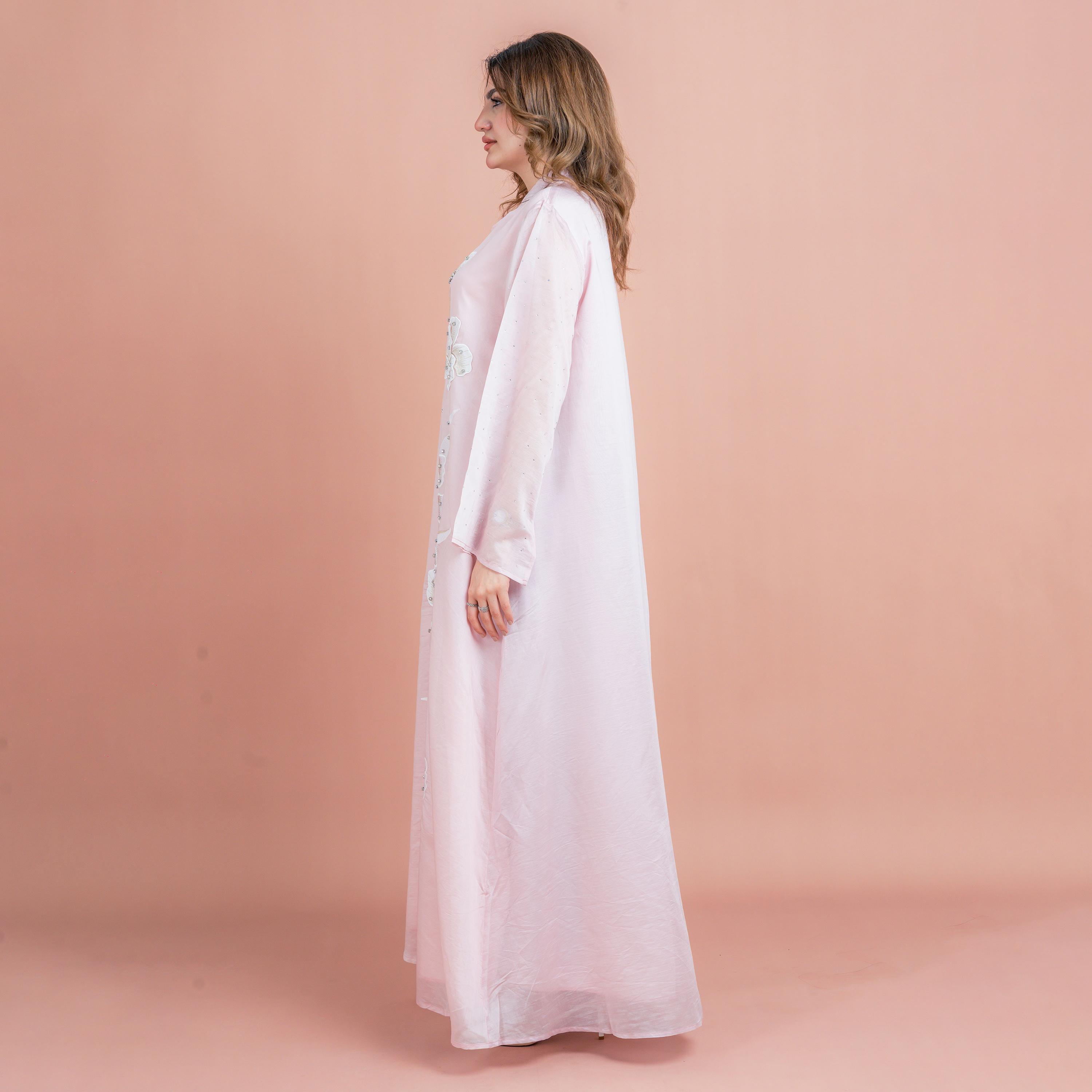 IKKXA Floral Embroidery with Rhinestone Work Mandarin Collar Wide Sleeves Women's Jalabiya-women-arabicclothing-jalabiyas-image-3