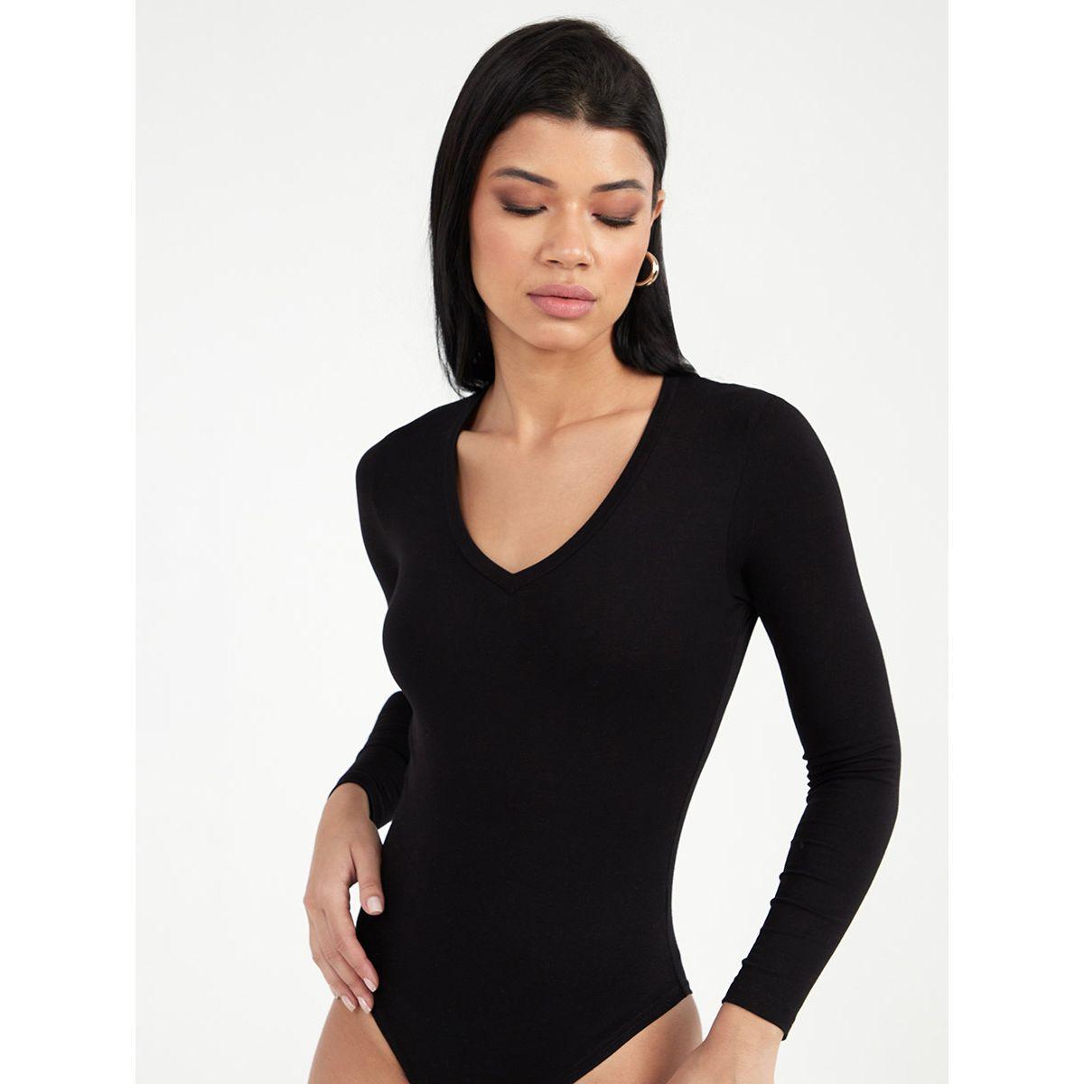 Styli Long Sleeves V Neck Fitted Bodysuit-women-clothing-tshirts-image-3
