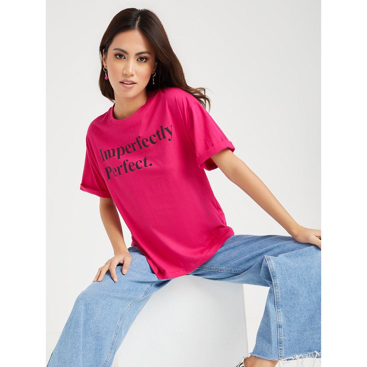 Styli Short Sleeves Imperfectly Perfect Slogan Print Regular Fit T-shirt-women-clothing-tshirts-image-1