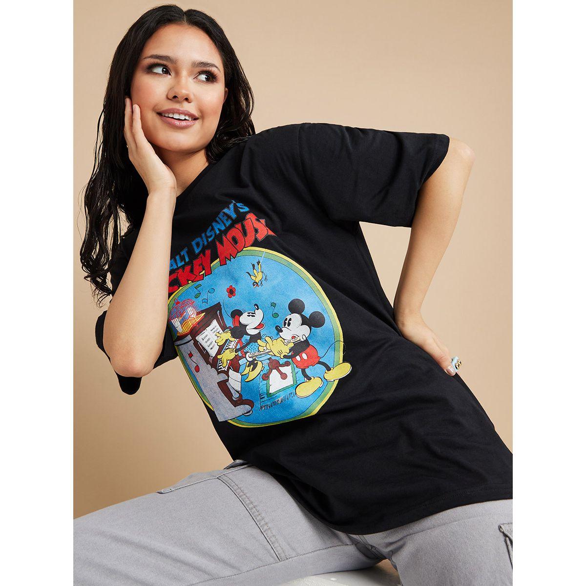 Styli Mickey & Minnie Print Oversized Longline T-shirt-women-clothing-tshirts-image-1