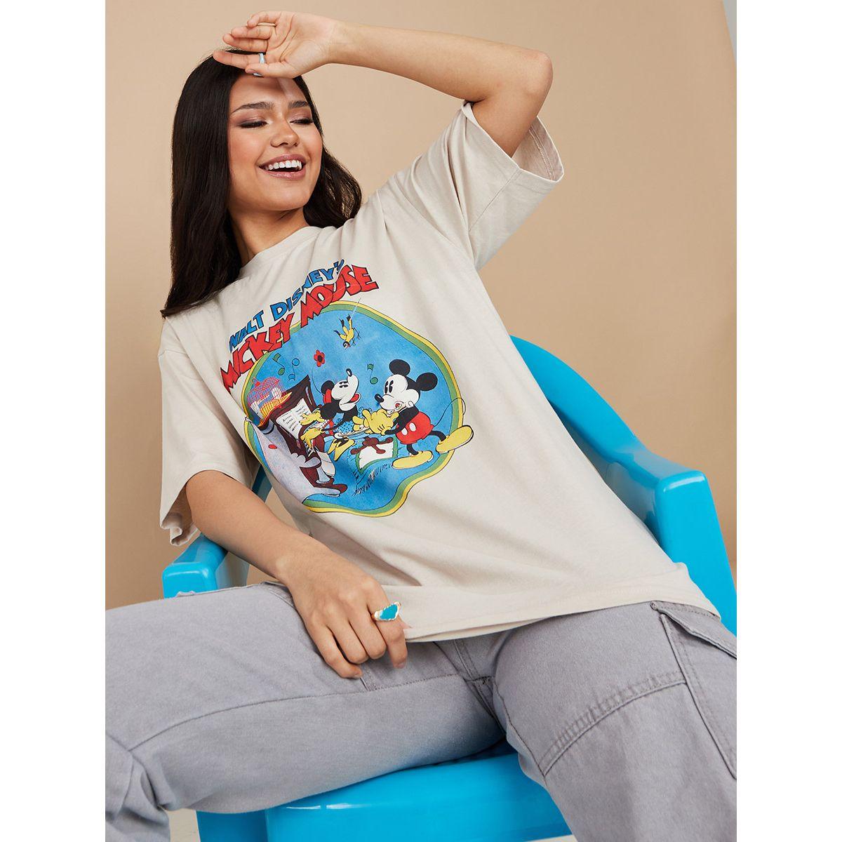Styli Disney Mickey & Minnie Print Oversized Longline T-shirt-women-clothing-tshirts-image-1