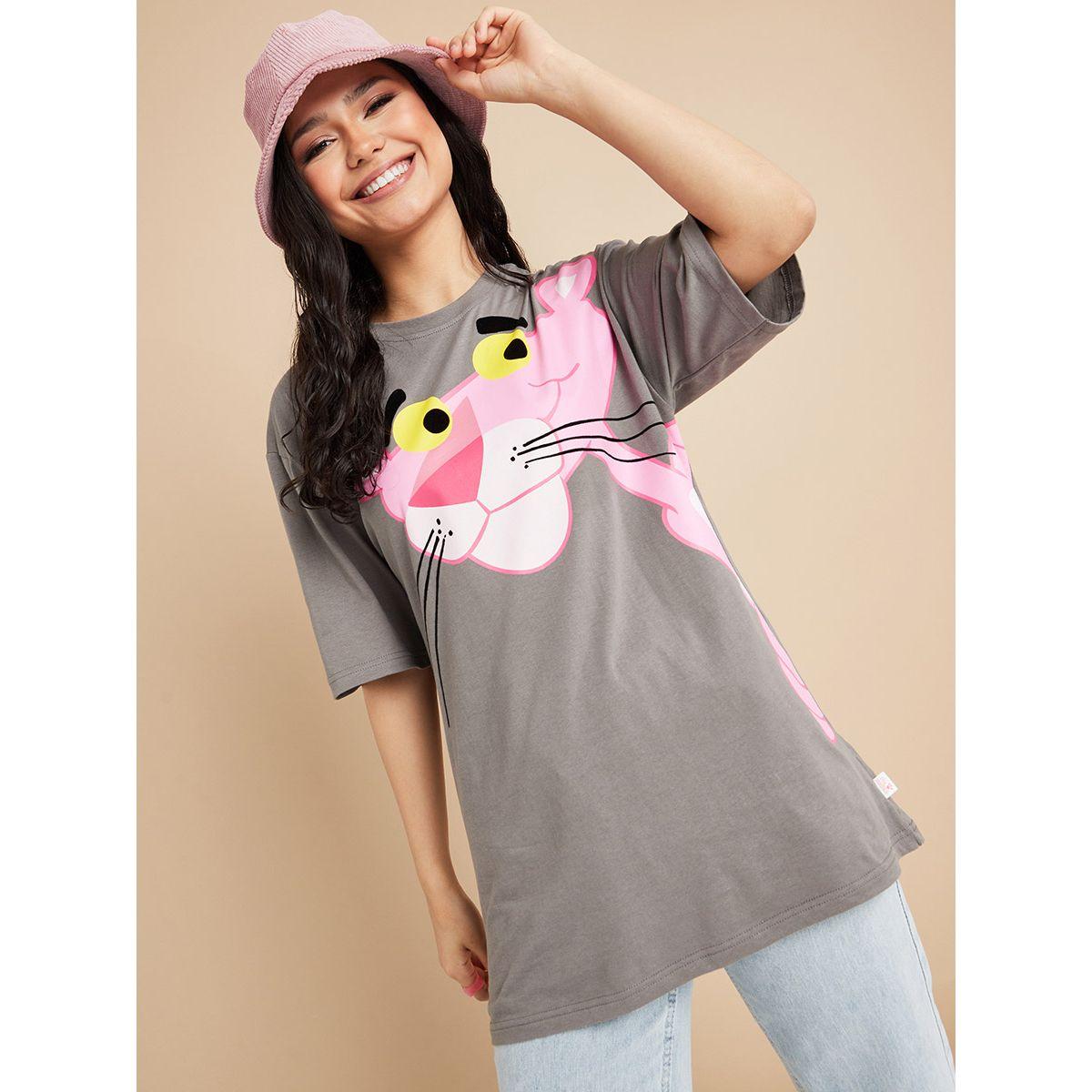 Styli MGM Pink Panther Print Oversized Longline T-shirt-women-clothing-tshirts-image-1