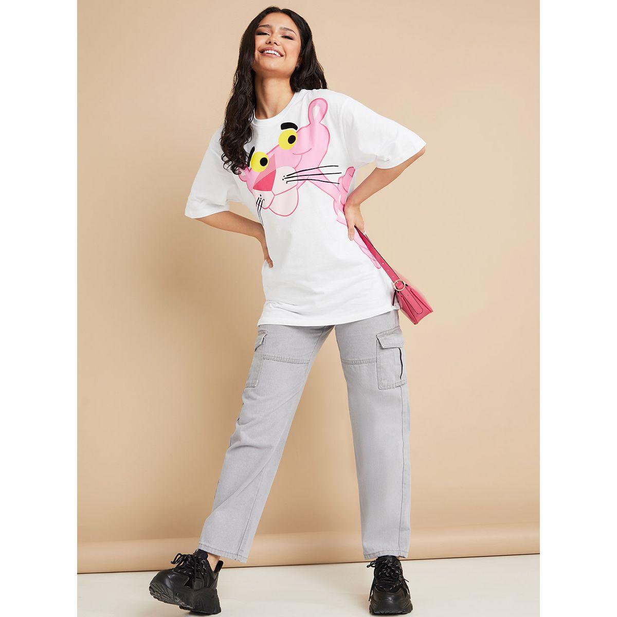 Styli MGM Pink Panther Print Oversized Longline T-shirt-women-clothing-tshirts-image-2