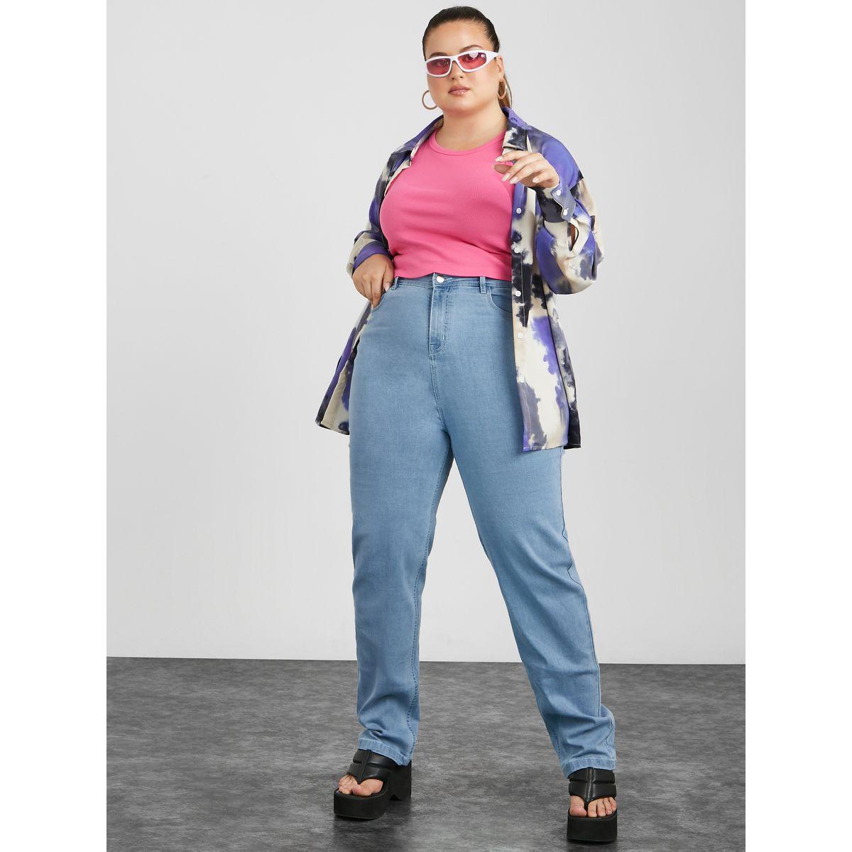 جينز بقصة مستقيمة وخصر عالي-women-clothing-bottoms-jeans-image-2