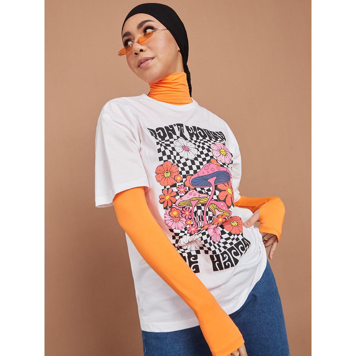 Styli Short Sleeves Floral Graphic Oversized Longline T-shirt-women-clothing-tshirts-image-3