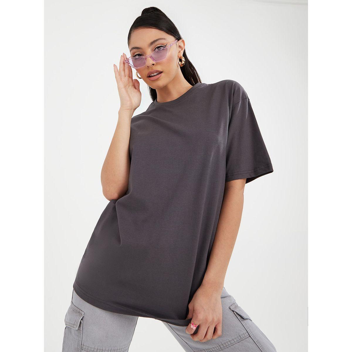 Styli Short Sleeves Be Kind Back Slogan Print Oversized Longline T-shirt-women-clothing-tshirts-image-1
