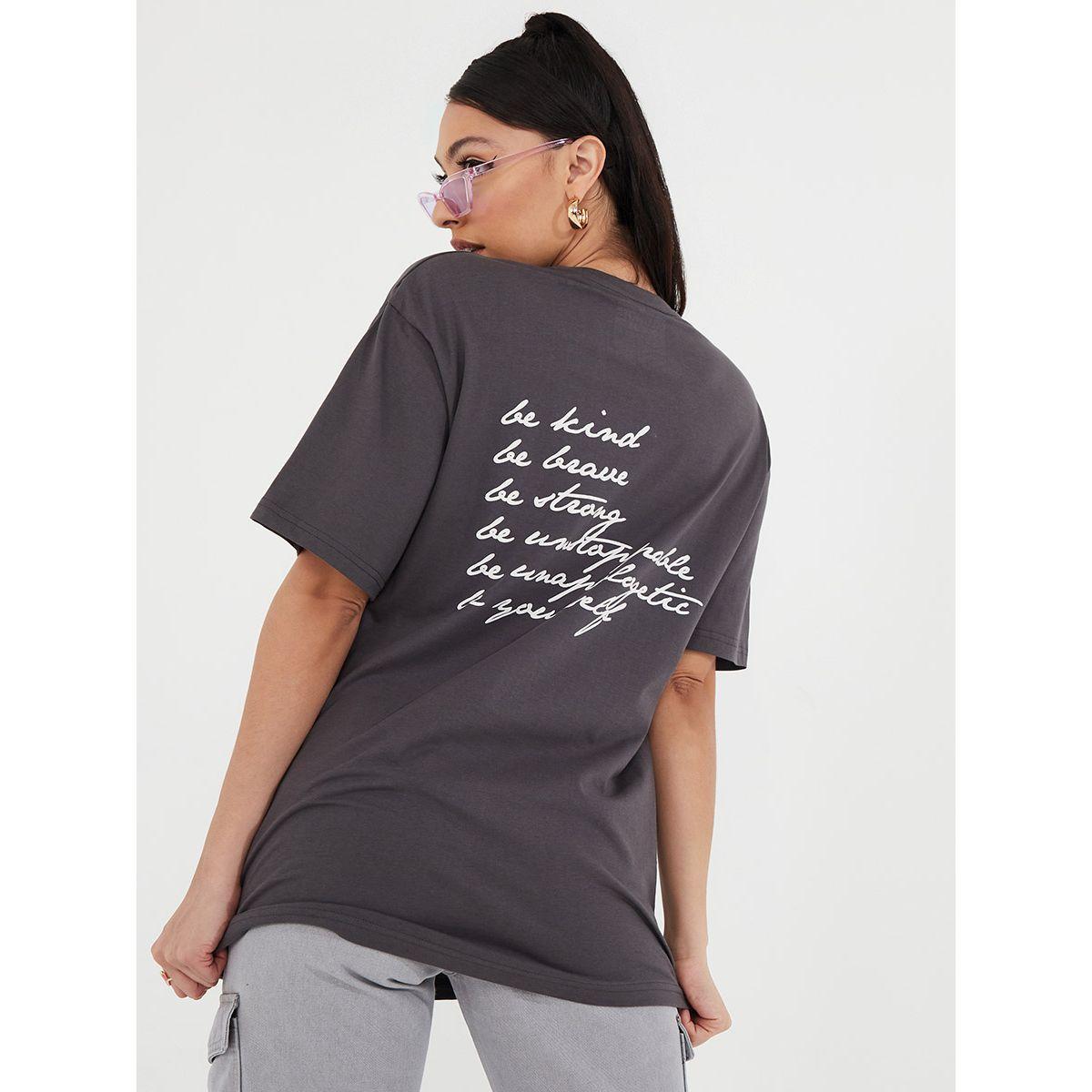Styli Short Sleeves Be Kind Back Slogan Print Oversized Longline T-shirt-women-clothing-tshirts-image-4