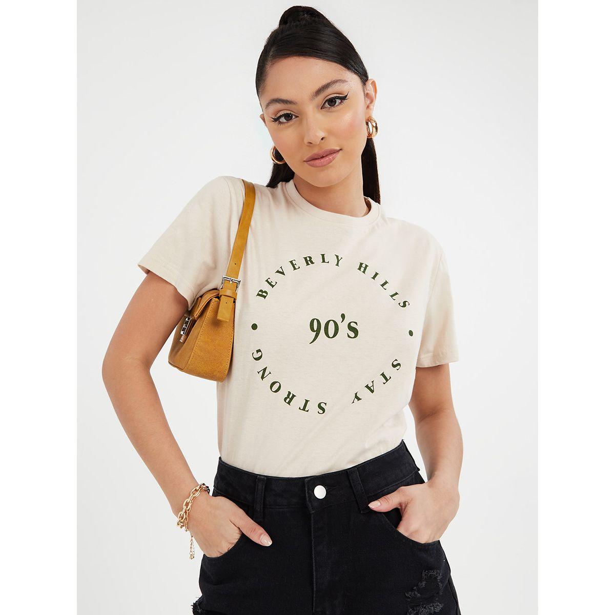 Styli Short Sleeves Beverly Hills Slogan Print Regular Fit T-shirt-women-clothing-tshirts-image-1