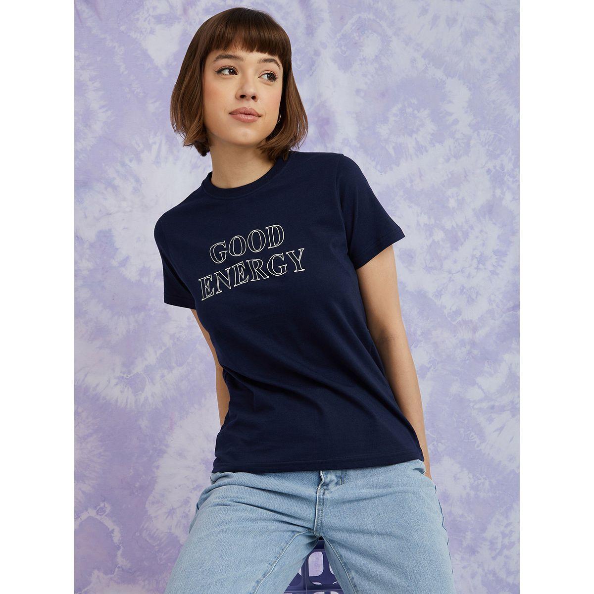 Styli Short Sleeves Good Energy Slogan Regular Fit T-shirt-women-clothing-tshirts-image-1
