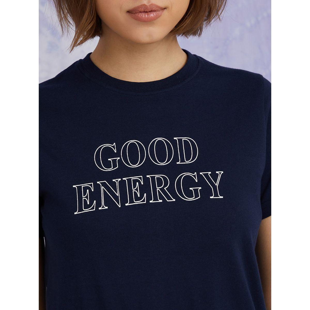 Styli Short Sleeves Good Energy Slogan Regular Fit T-shirt-women-clothing-tshirts-image-3