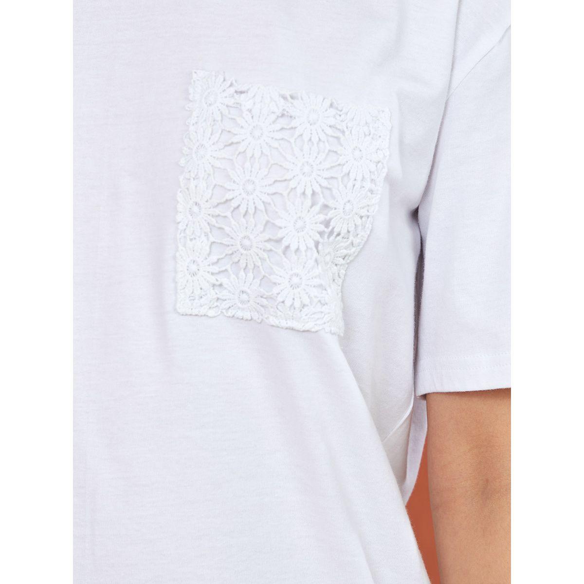 Styli Short Sleeves Crochet Lace Pocket Detail Oversized Longline T-shirt-women-clothing-tshirts-image-3