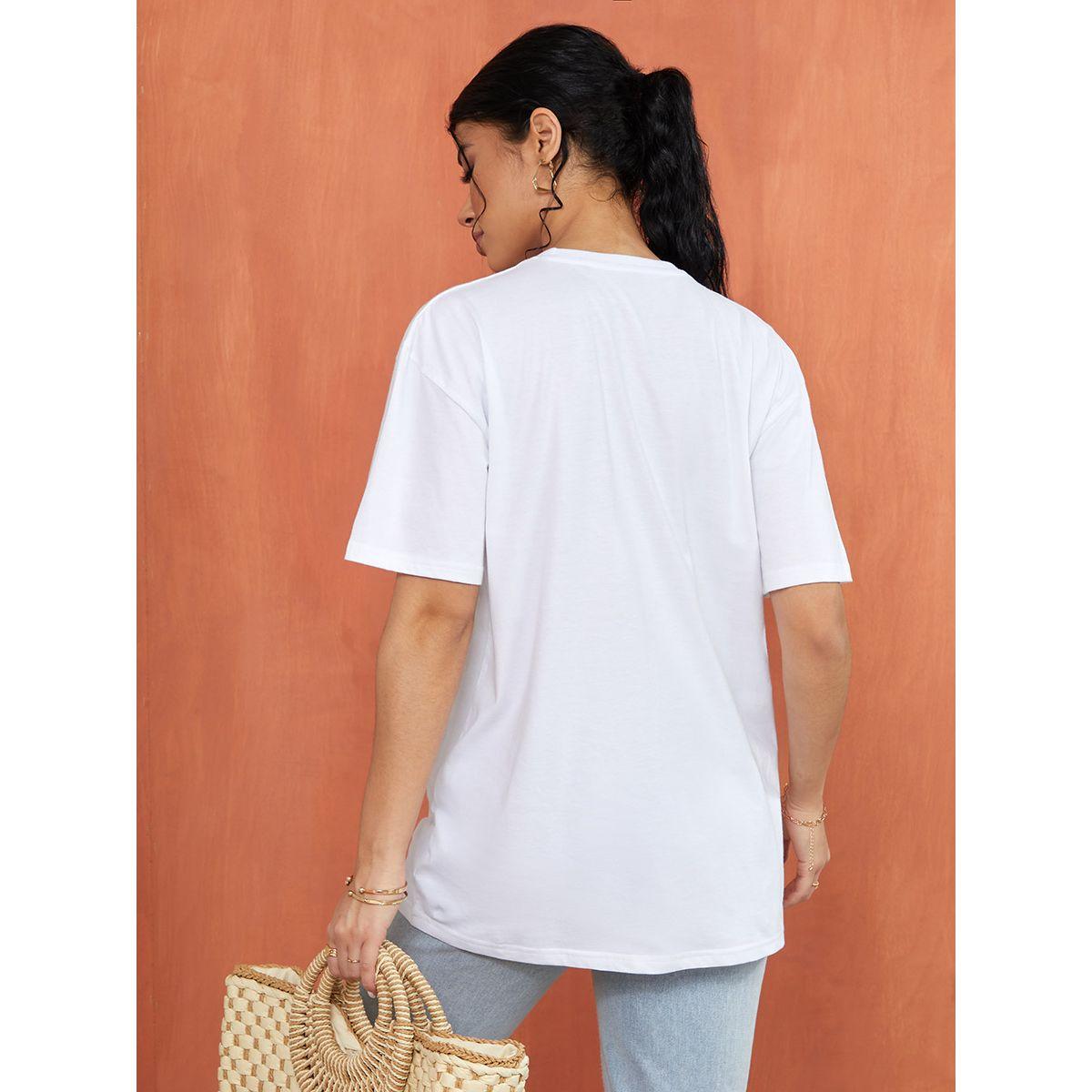 Styli Short Sleeves Crochet Lace Pocket Detail Oversized Longline T-shirt-women-clothing-tshirts-image-4
