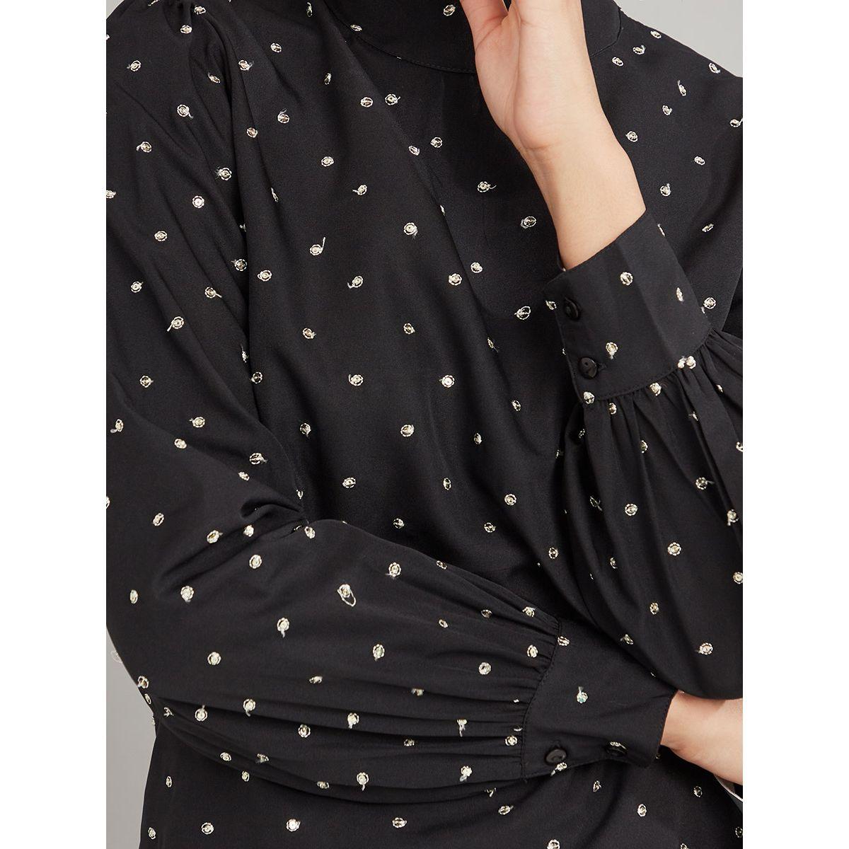 Styli Button Cuff Long Sleeves Sequin Detail High Neck Satin Blouse-women-clothing-shirtsandblouses-blouses-image-3