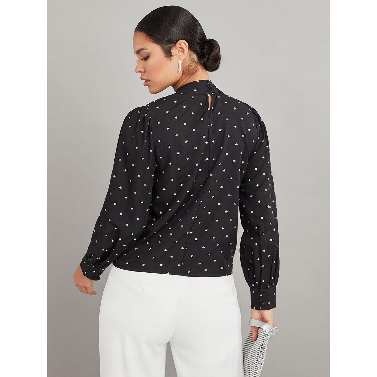 Styli Button Cuff Long Sleeves Sequin Detail High Neck Satin Blouse-women-clothing-shirtsandblouses-blouses-image-4