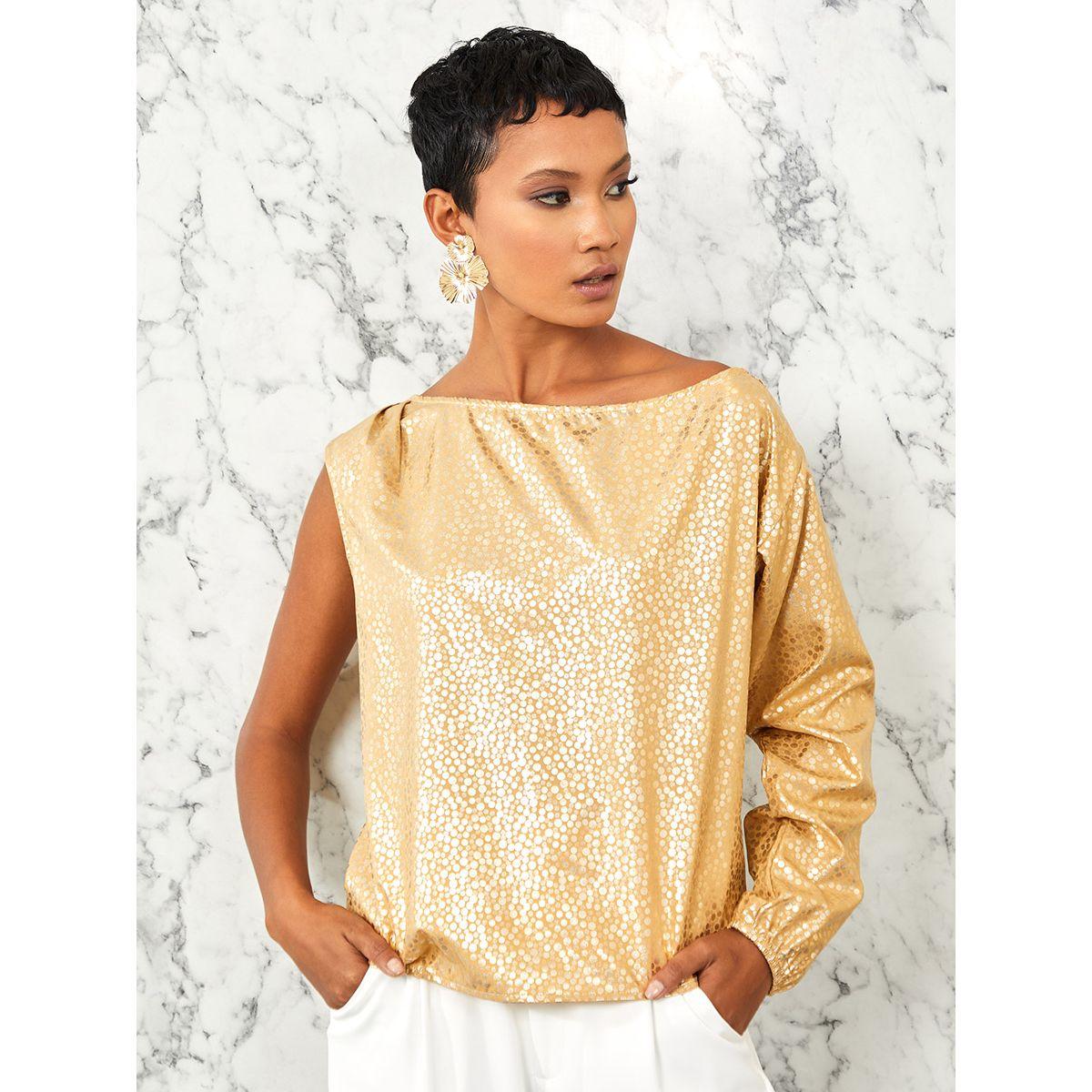 بلوزة جاكار بكتف واحد-women-clothing-shirtsandblouses-blouses-image-1