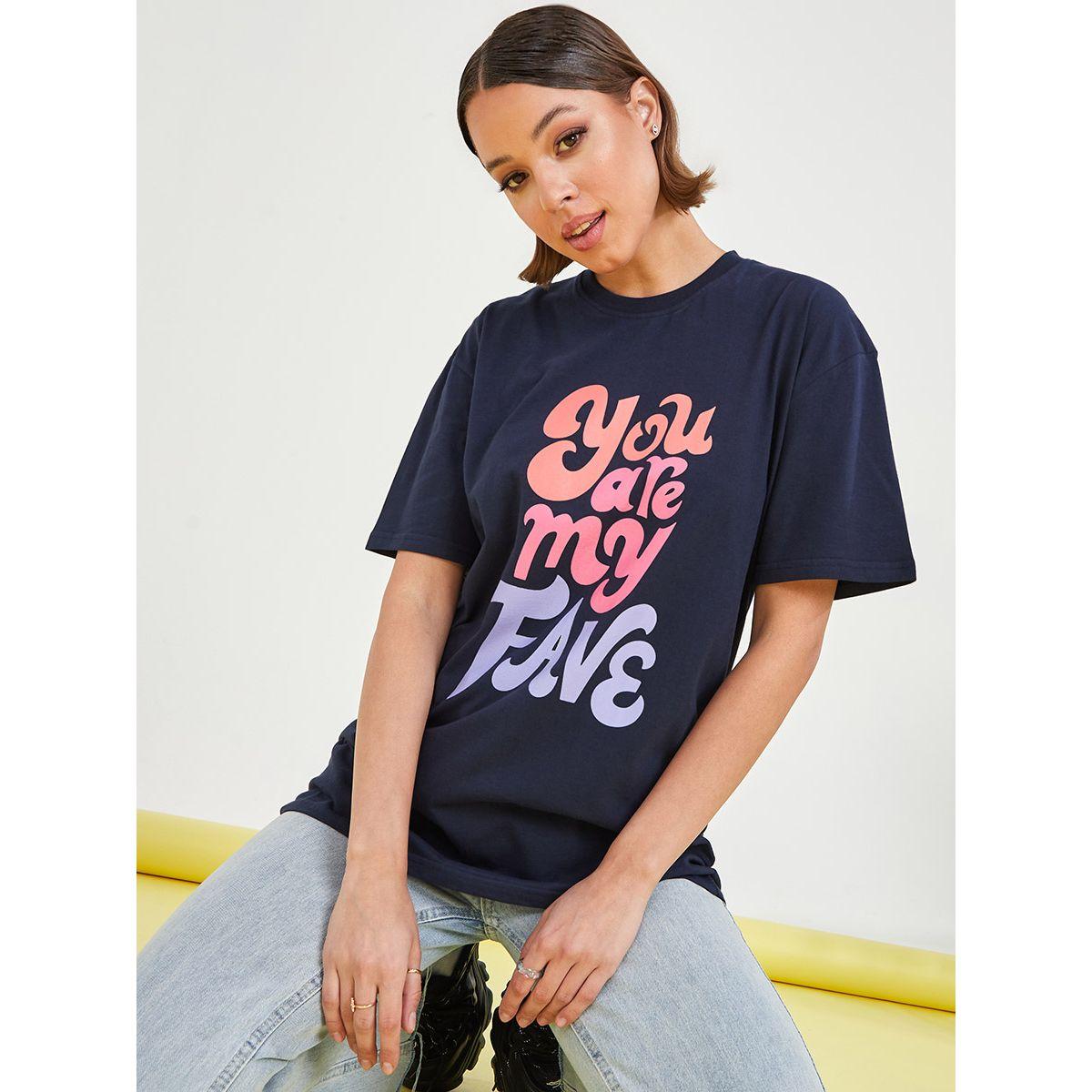 Buy Women s Styli Short Sleeves You Are My Face Slogan Oversized Longline T shirt Online Centrepoint UAE