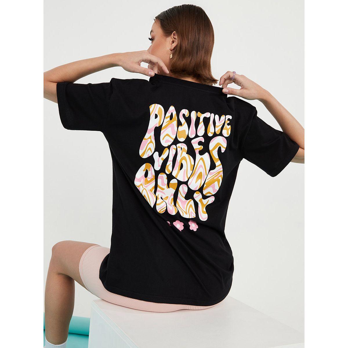 Styli Short Sleeves Positive Vibes Graphic Back Print Oversized Longline T-shirt -women-clothing-tshirts-image-1