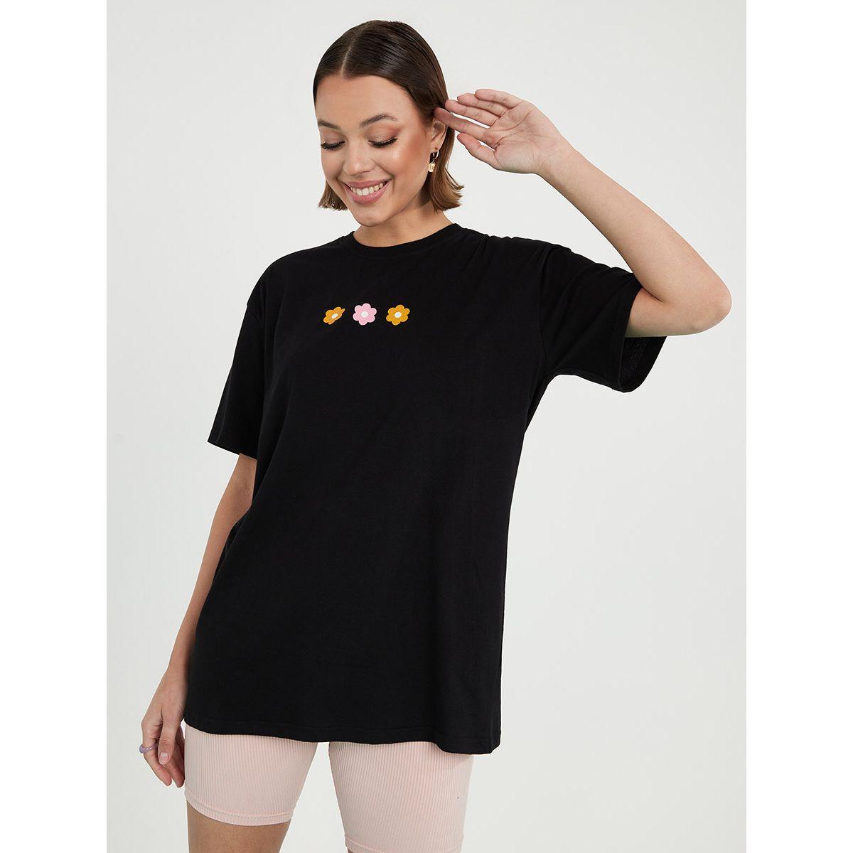 Styli Short Sleeves Positive Vibes Graphic Back Print Oversized Longline T-shirt -women-clothing-tshirts-image-4
