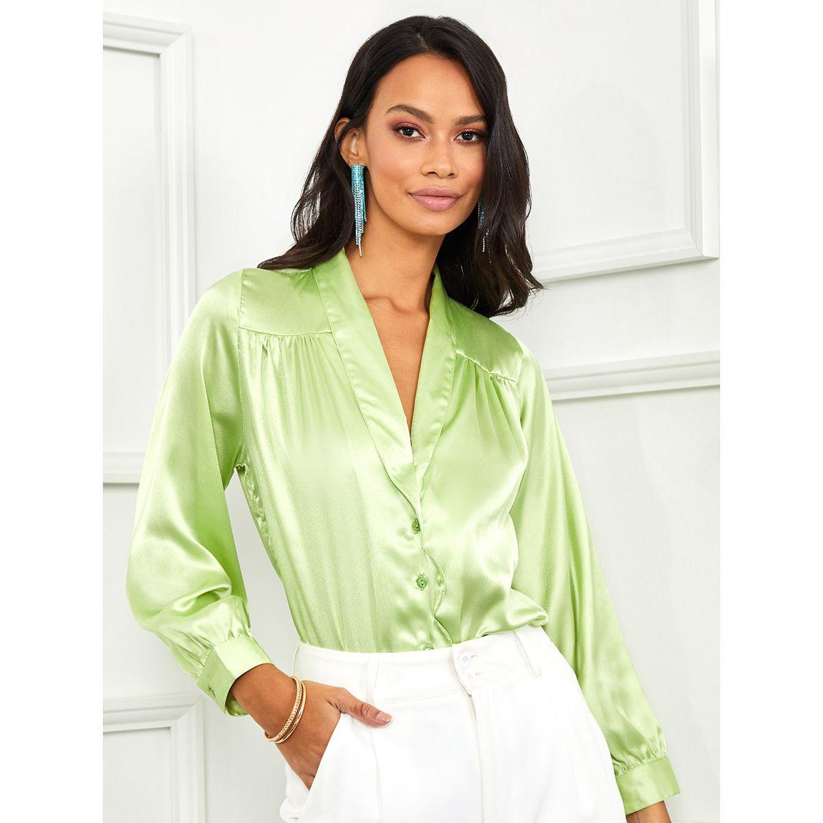 Styli Long Sleeves V Neck Button Through Blouse-women-clothing-shirtsandblouses-blouses-image-1