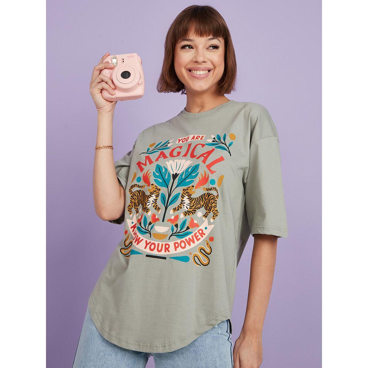 Styli Know Your Power Tiger Graphic Oversized T-shirt with Curved Hem-women-clothing-tshirts-image-1
