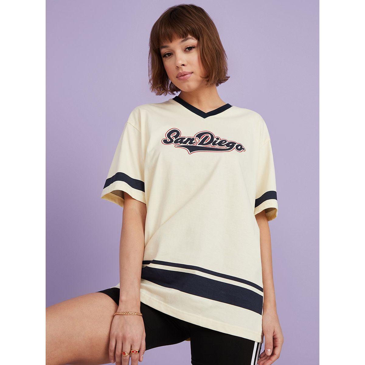 Styli Short Sleeves San Diego Slogan Oversized Longline T-shirt-women-clothing-tshirts-image-1