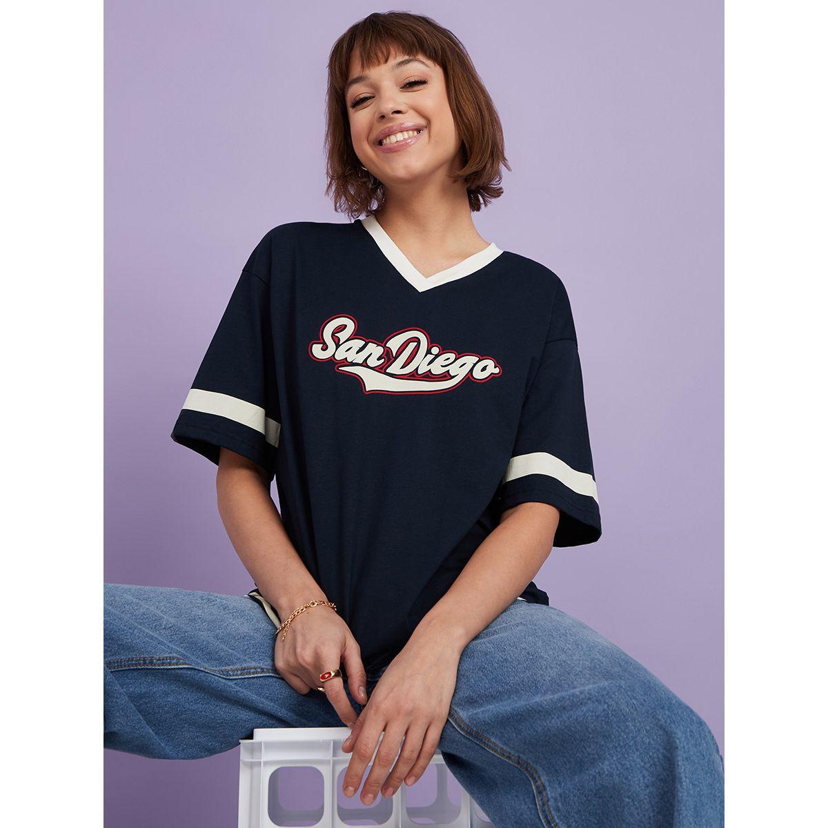 Styli Short Sleeves San Diego Slogan Oversized Longline T-shirt-women-clothing-tshirts-image-1