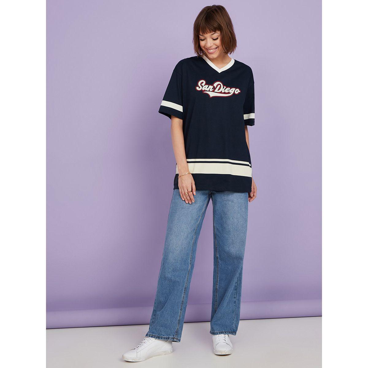Styli Short Sleeves San Diego Slogan Oversized Longline T-shirt-women-clothing-tshirts-image-2