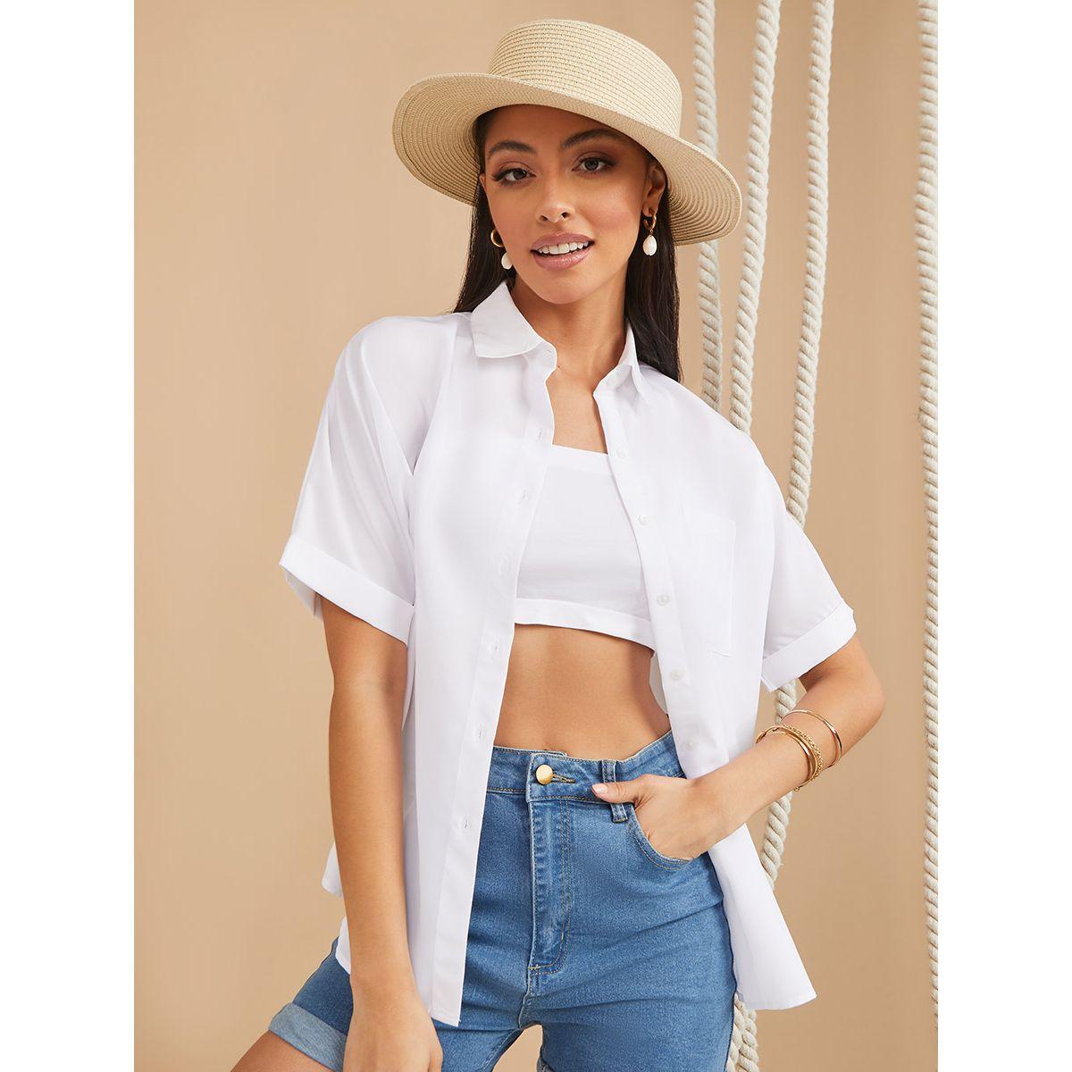Styli Roll-Up Sleeves Button Through Shirt with Pocket Detail-women-clothing-shirtsandblouses-shirts-image-1