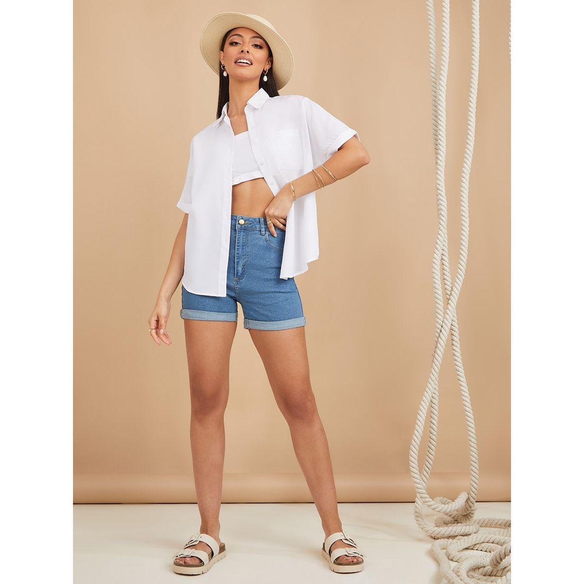 Styli Roll-Up Sleeves Button Through Shirt with Pocket Detail-women-clothing-shirtsandblouses-shirts-image-2