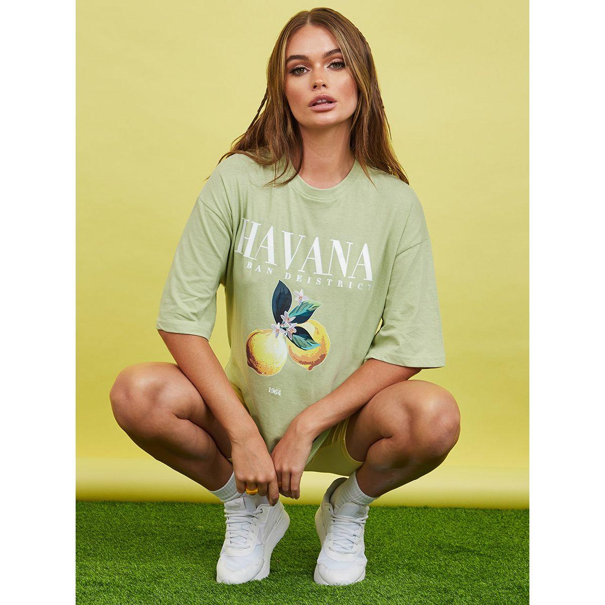 Styli Shorts Sleeves Havana Lemon Graphic Oversized Longline T-shirt-women-clothing-tshirts-image-1