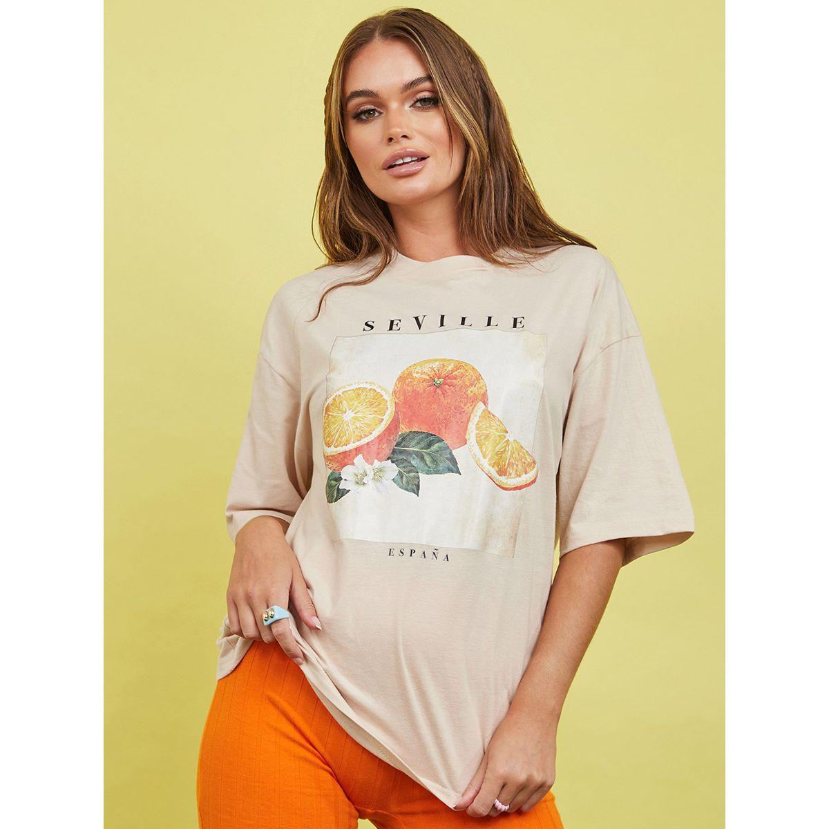 Styli Shorts Sleeves Orange Graphic Oversized Longline T-shirt-women-clothing-tshirts-image-3