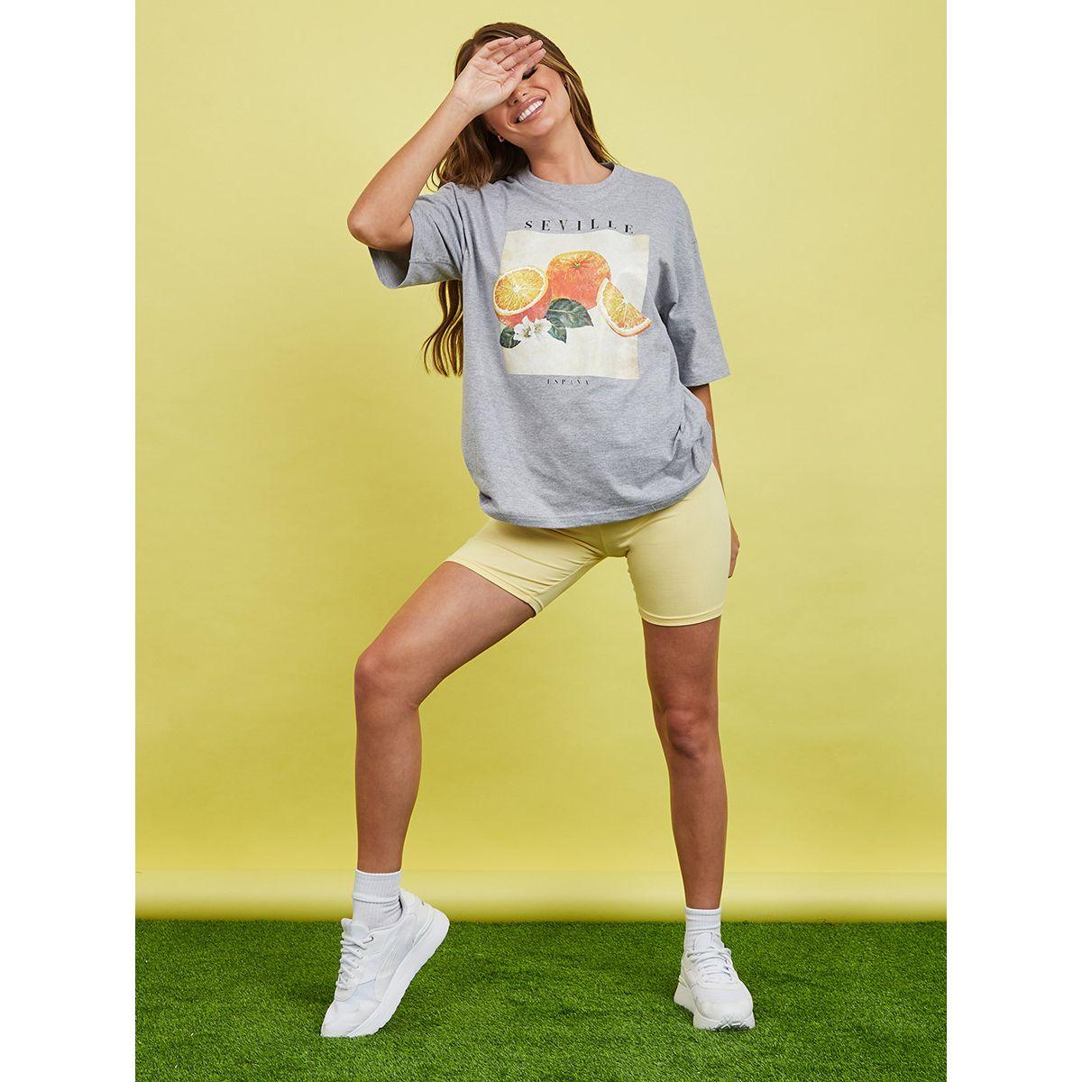 Styli Shorts Sleeves Orange Graphic Oversized Longline T-shirt-women-clothing-tshirts-image-2