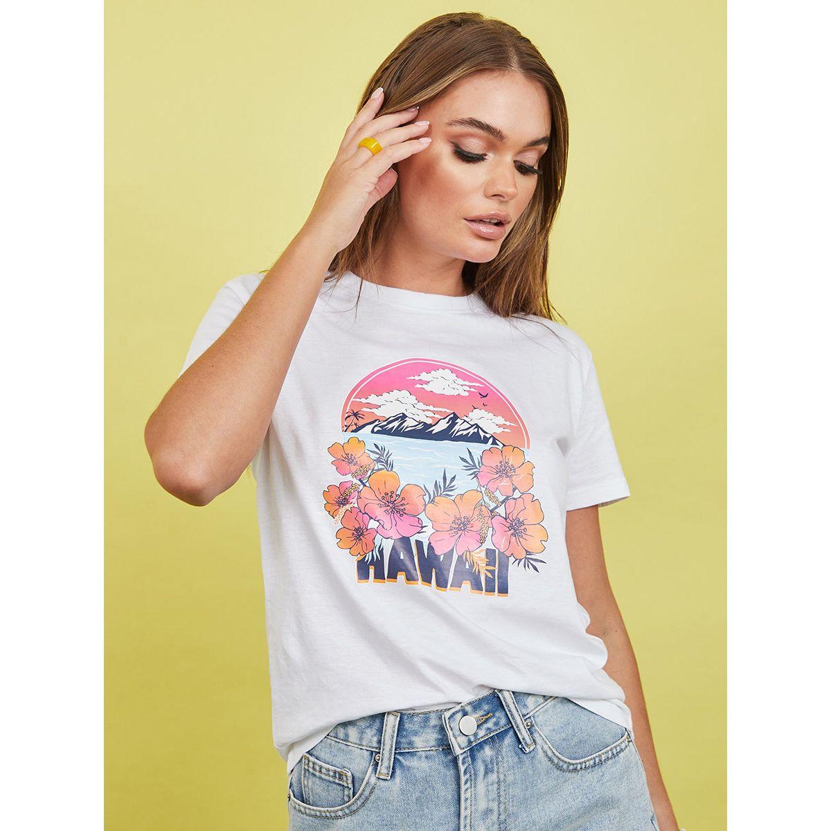 Styli Shorts Sleeves Hawaii Sea Graphic Regular Fit T-shirt-women-clothing-tshirts-image-1