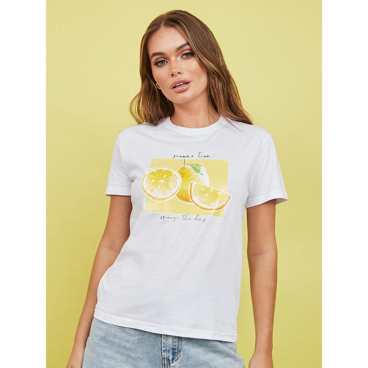 Styli Shorts Sleeves Orange Graphic Regular Fit T-shirt-women-clothing-tshirts-image-3