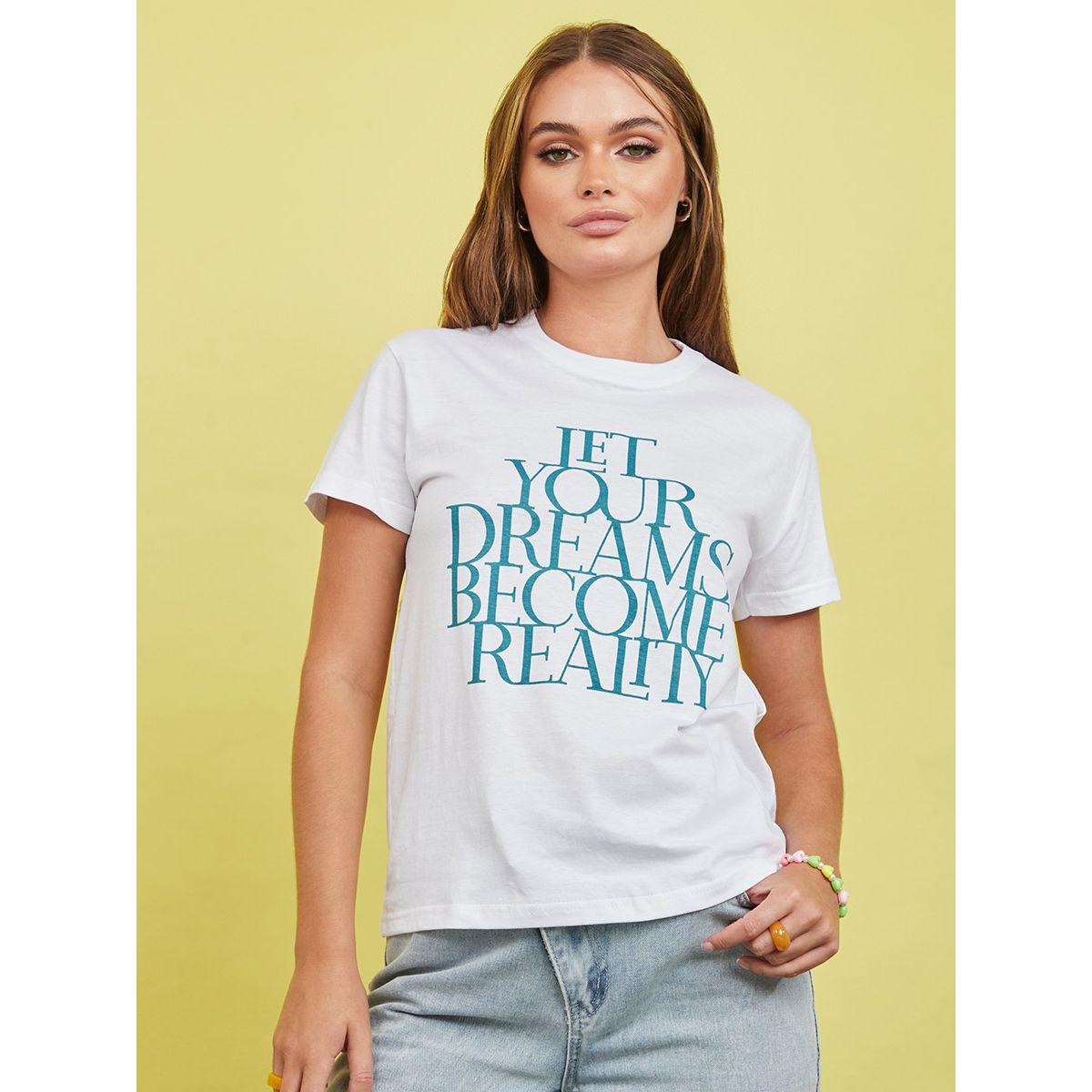 Styli Shorts Sleeves Let Your Dreams Become Reality Slogan T-shirt-women-clothing-tshirts-image-3