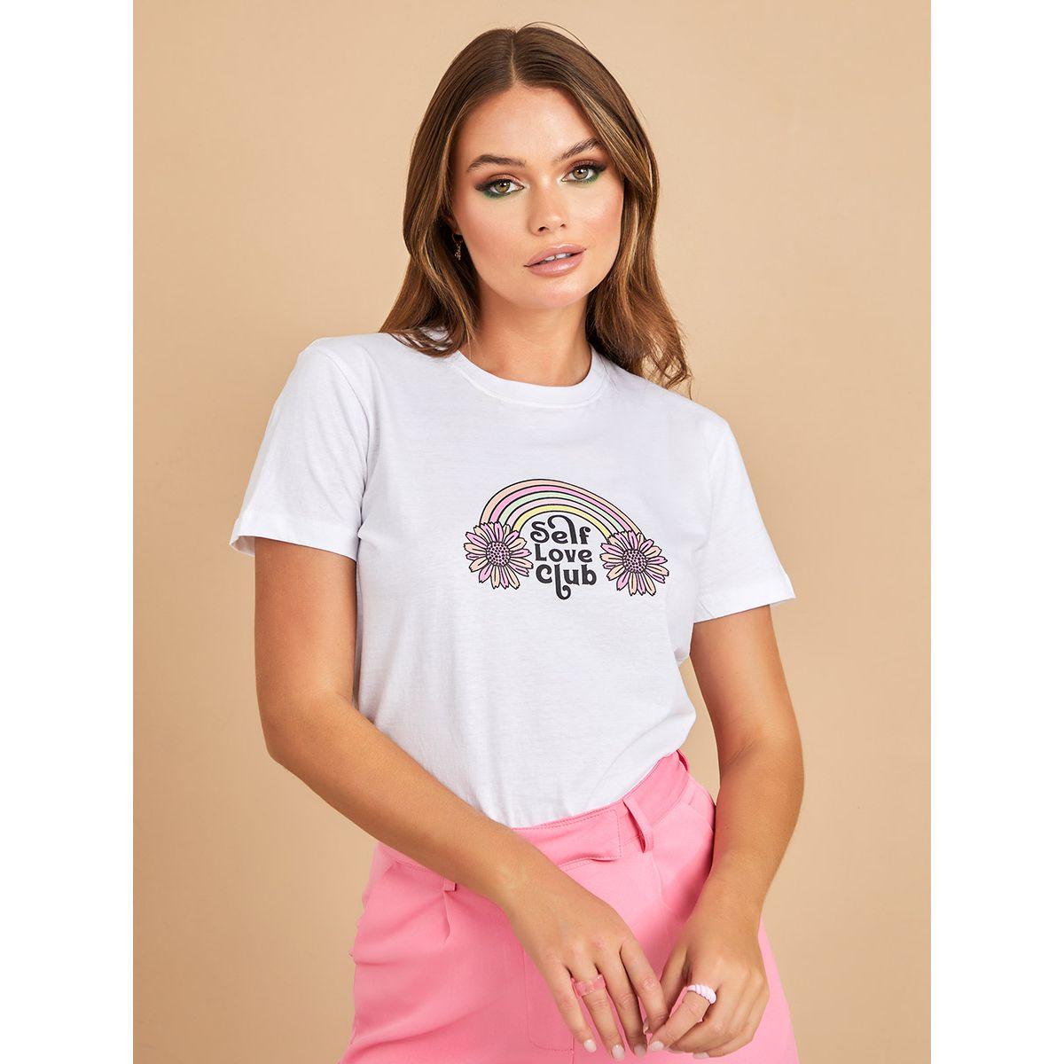 Styli Shorts Sleeves Self Love Club Graphic Regular Fit T-shirt-women-clothing-tshirts-image-1