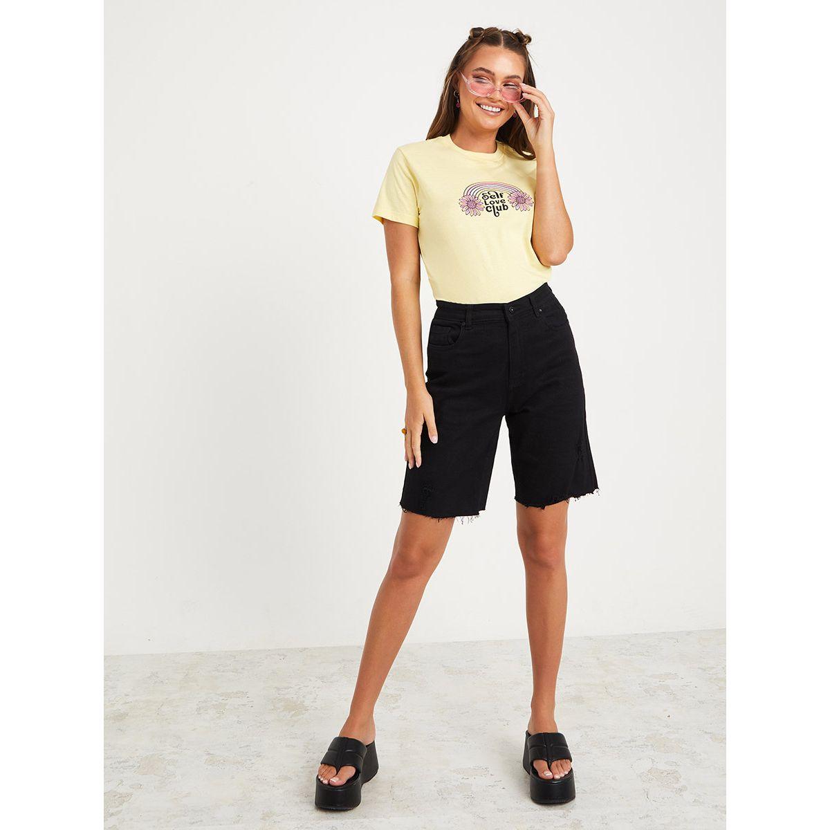 Styli Shorts Sleeves Self Love Club Graphic Regular Fit T-shirt-women-clothing-tshirts-image-2
