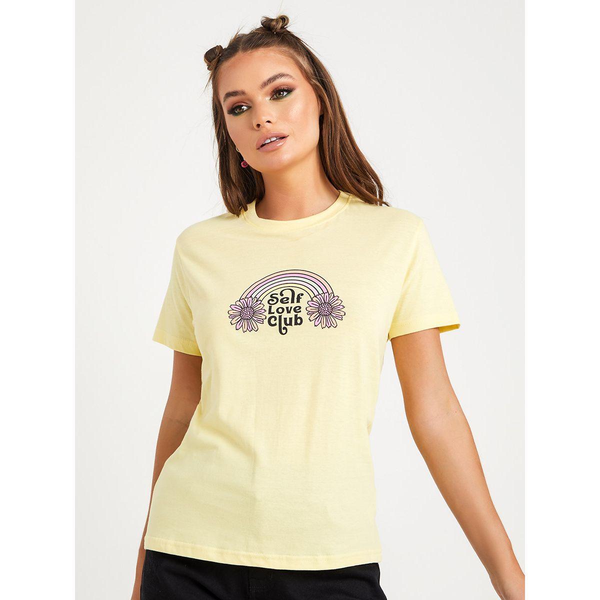 Styli Shorts Sleeves Self Love Club Graphic Regular Fit T-shirt-women-clothing-tshirts-image-3