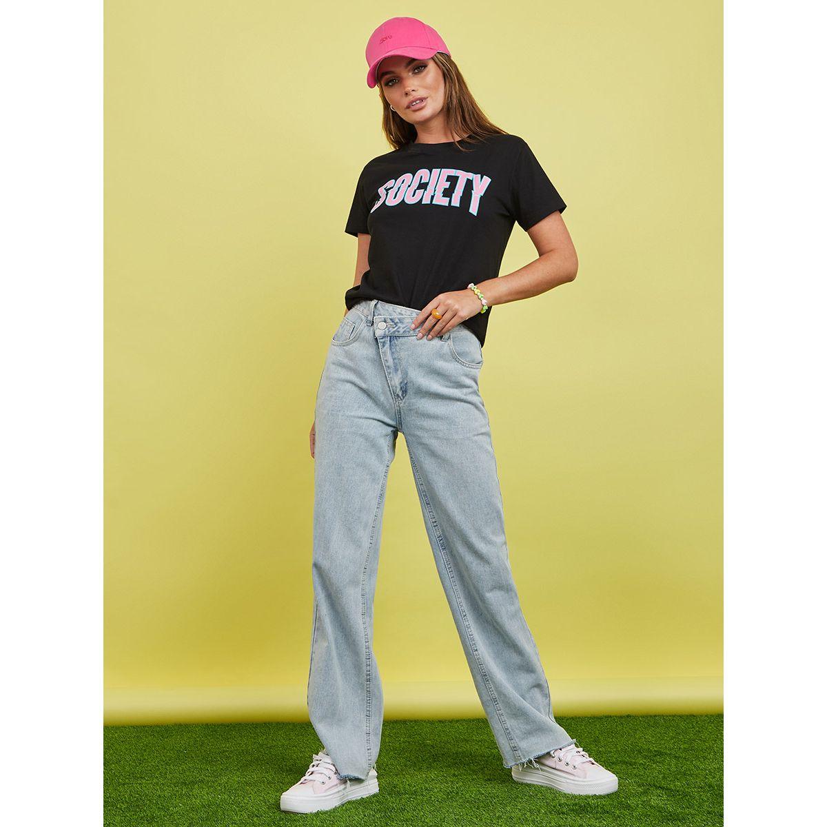 Styli Shorts Sleeves Society Slogan Regular Fit T-shirt-women-clothing-tshirts-image-2
