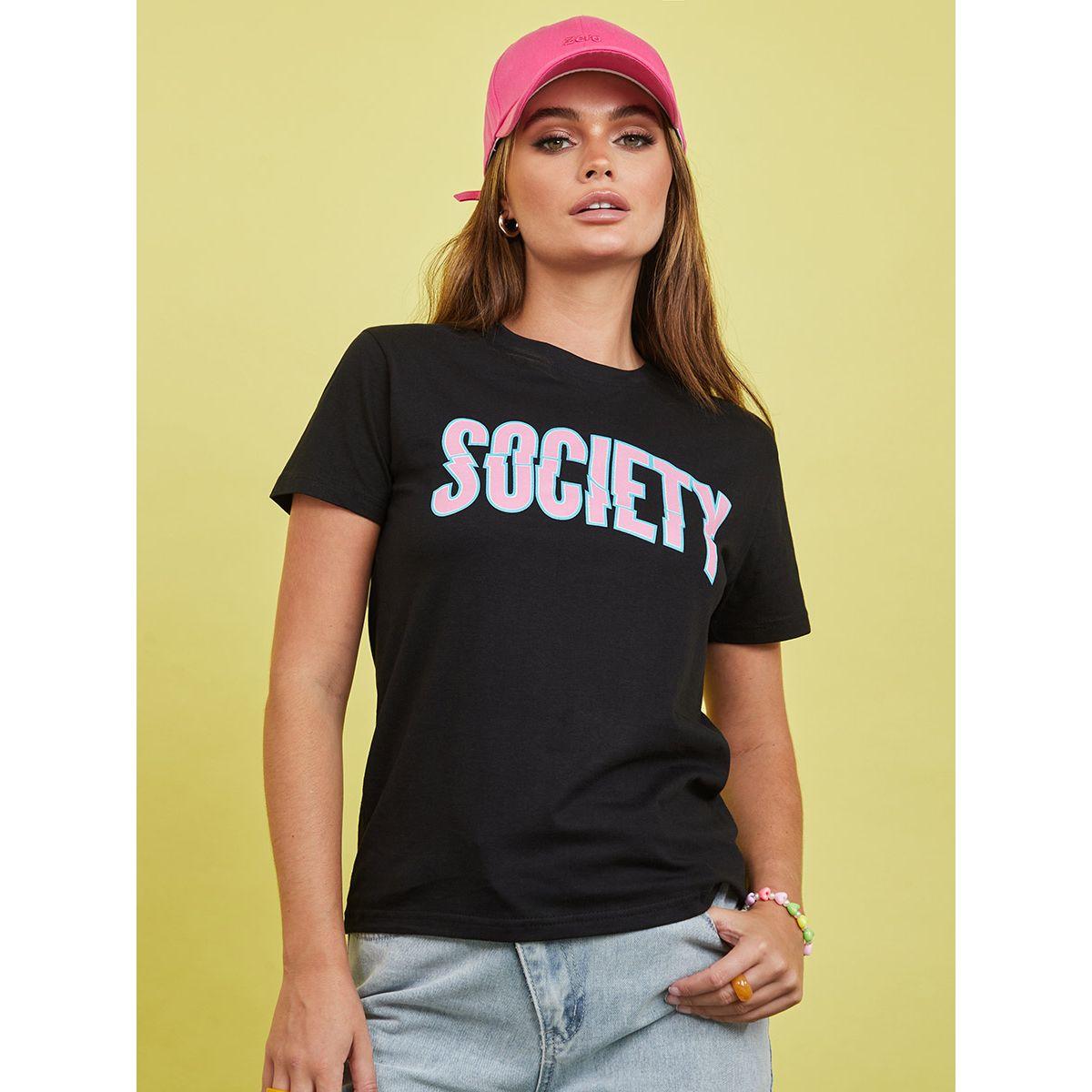 Styli Shorts Sleeves Society Slogan Regular Fit T-shirt-women-clothing-tshirts-image-3