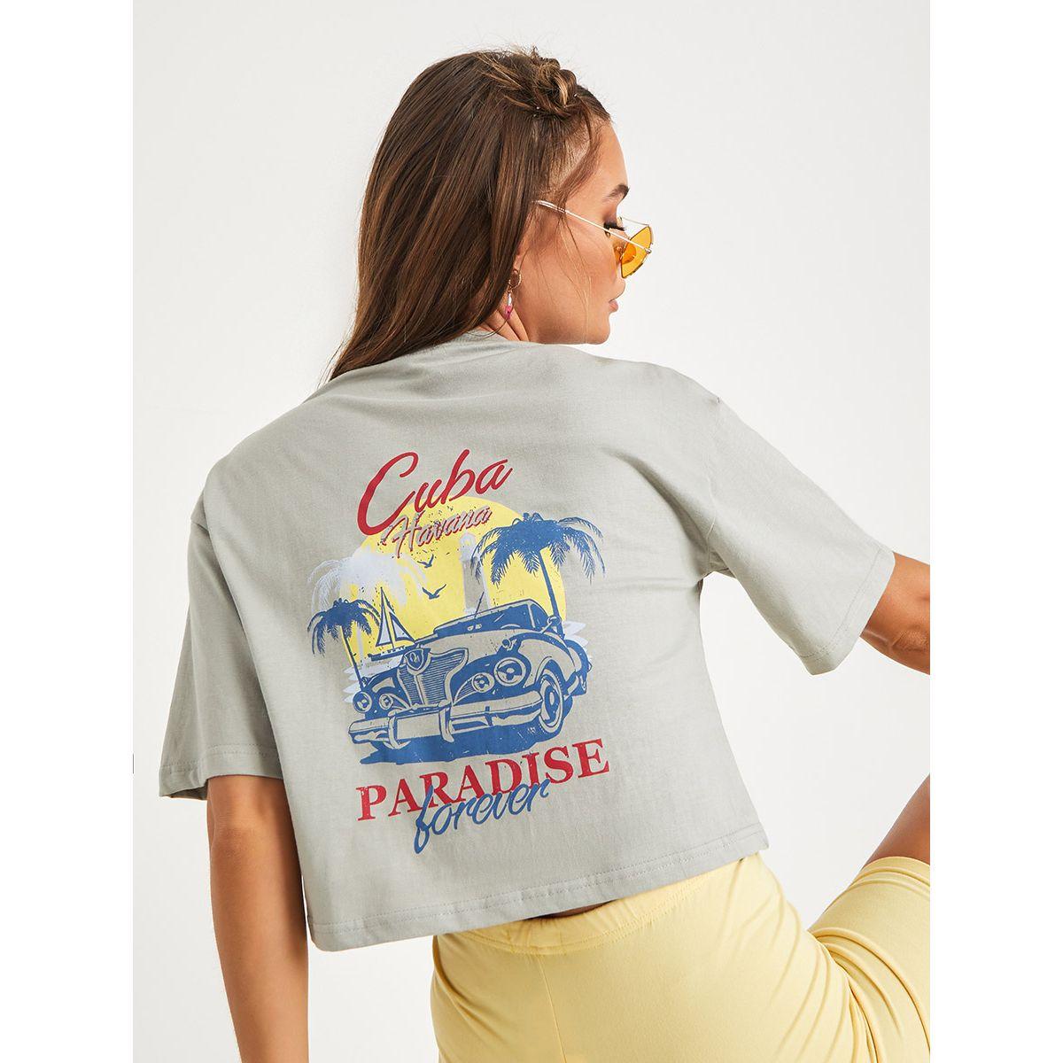 Styli Shorts Sleeves Cuba Paradise Back Graphic Boxy Crop T-shirt-women-clothing-tshirts-image-1