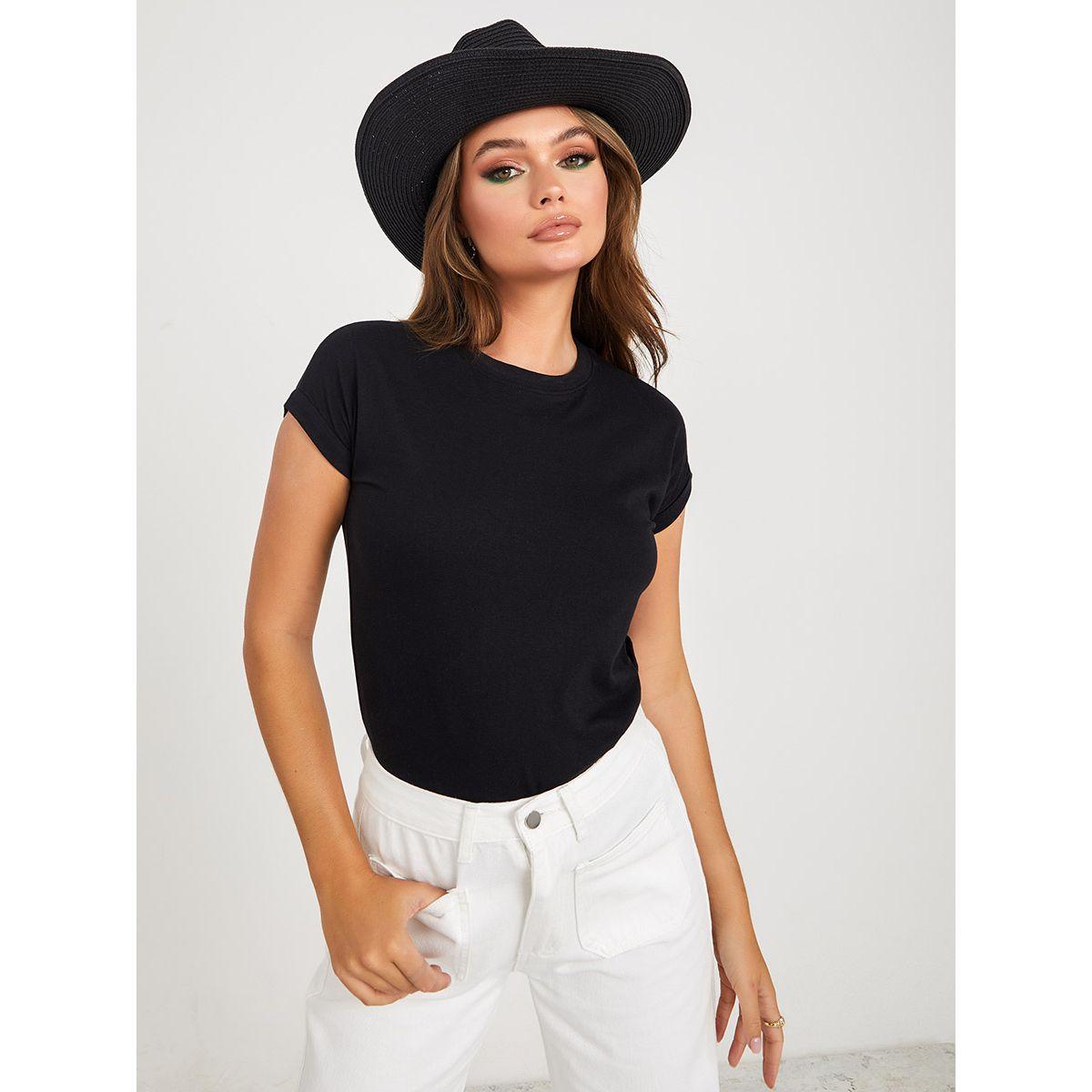 تيشيرت كاجوال باكمام مطوية-women-clothing-tshirts-image-3