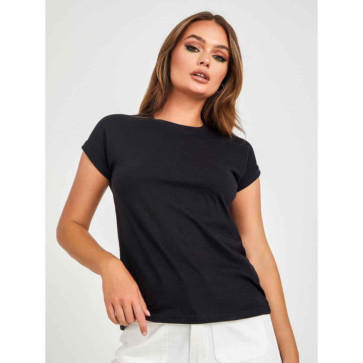 تيشيرت كاجوال باكمام مطوية-women-clothing-tshirts-image-4