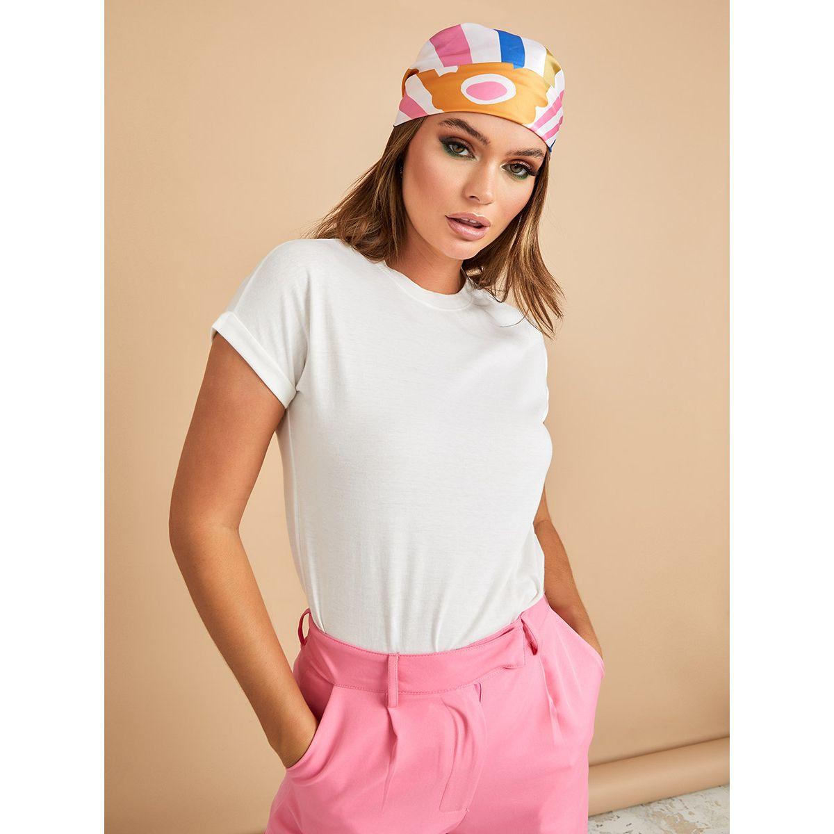 Styli Roll-Up Sleeves Round Neck Cotton Regular Fit T-shirt-women-clothing-tshirts-image-1